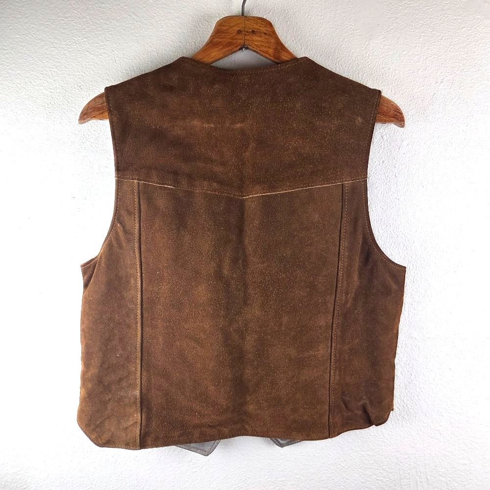 Rancher By Schott Vintage Brown Leather Suede Western Snap Men Vest Size Large - Picture 5 of 16